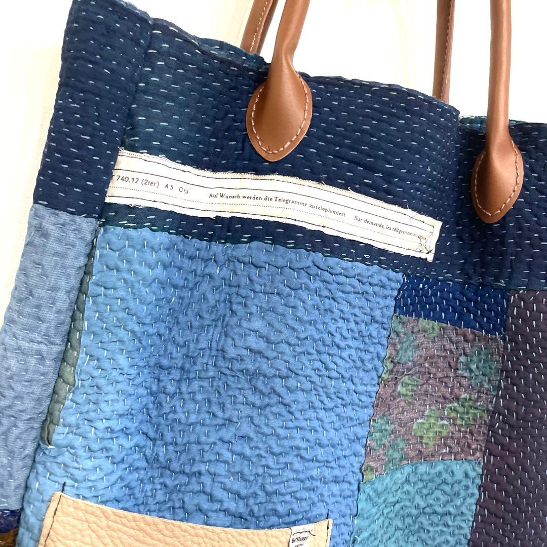 1898 トートバッグ　インディゴ　革　ラリーキルト　カンタキルト　大