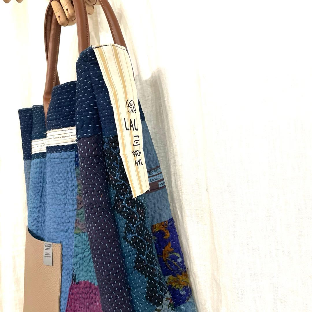 1898 トートバッグ　インディゴ　革　ラリーキルト　カンタキルト　大