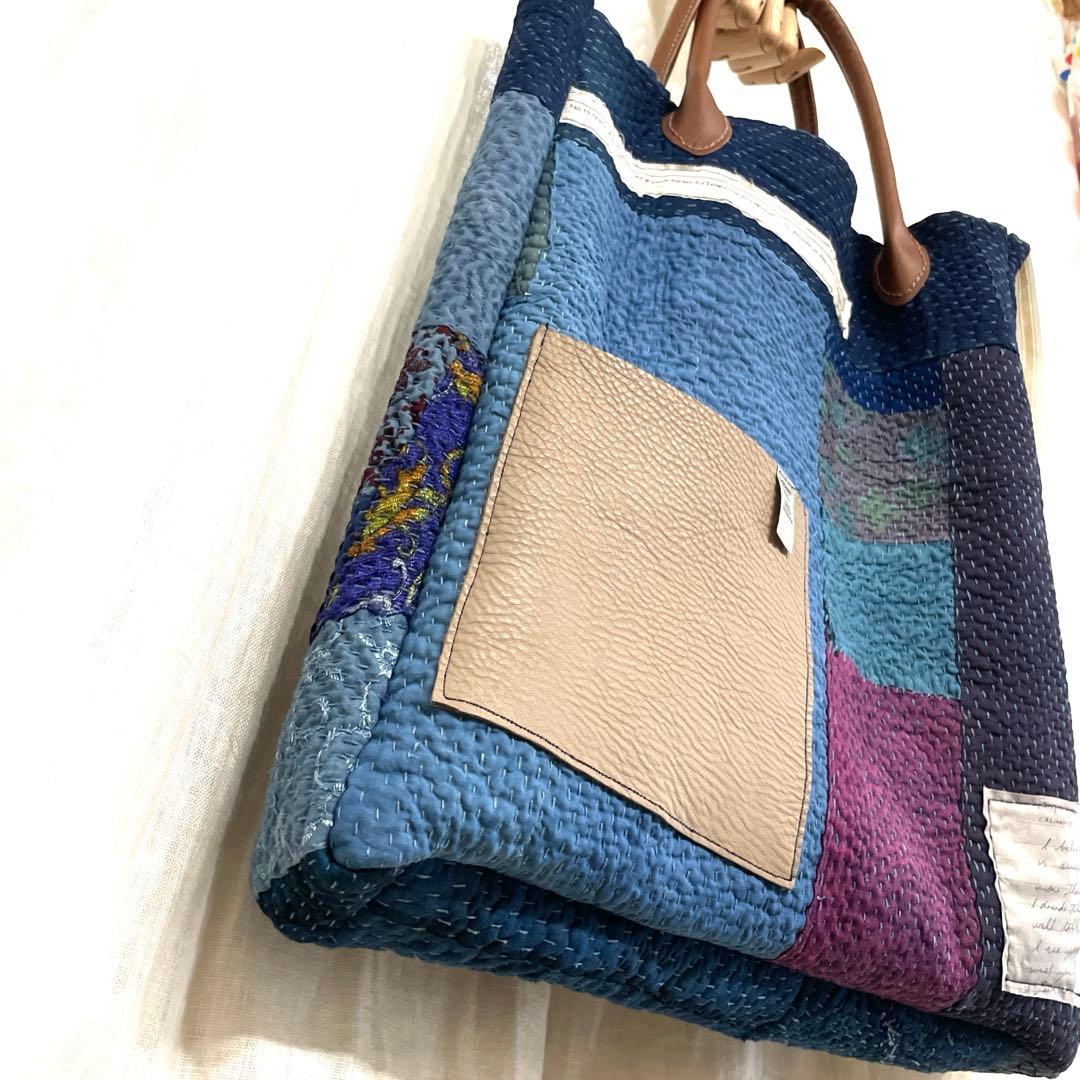 1898 トートバッグ　インディゴ　革　ラリーキルト　カンタキルト　大