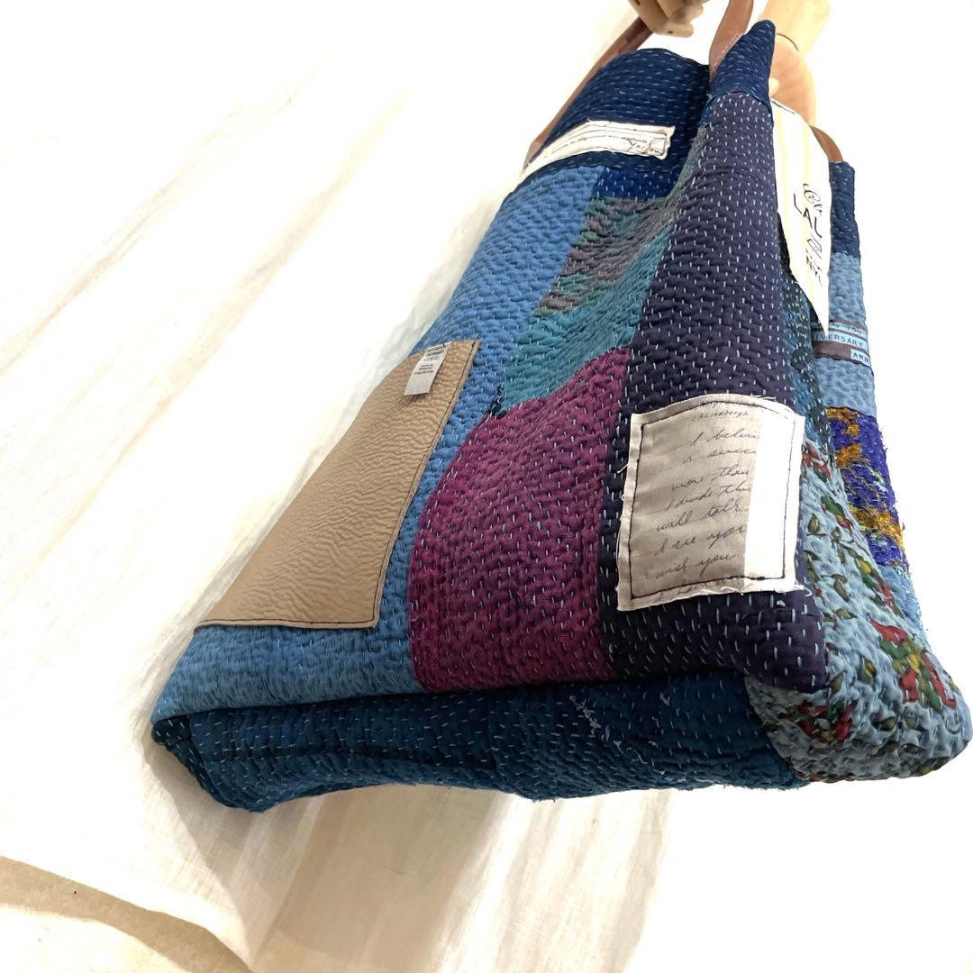 1898 トートバッグ　インディゴ　革　ラリーキルト　カンタキルト　大