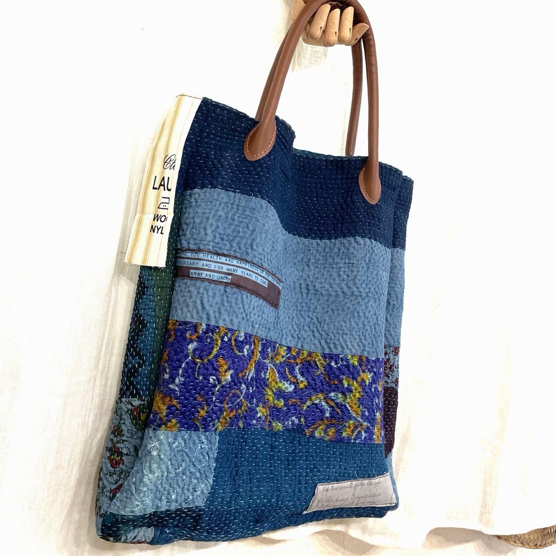 1898 トートバッグ　インディゴ　革　ラリーキルト　カンタキルト　大