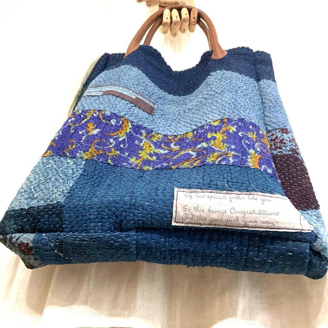 1898 トートバッグ　インディゴ　革　ラリーキルト　カンタキルト　大