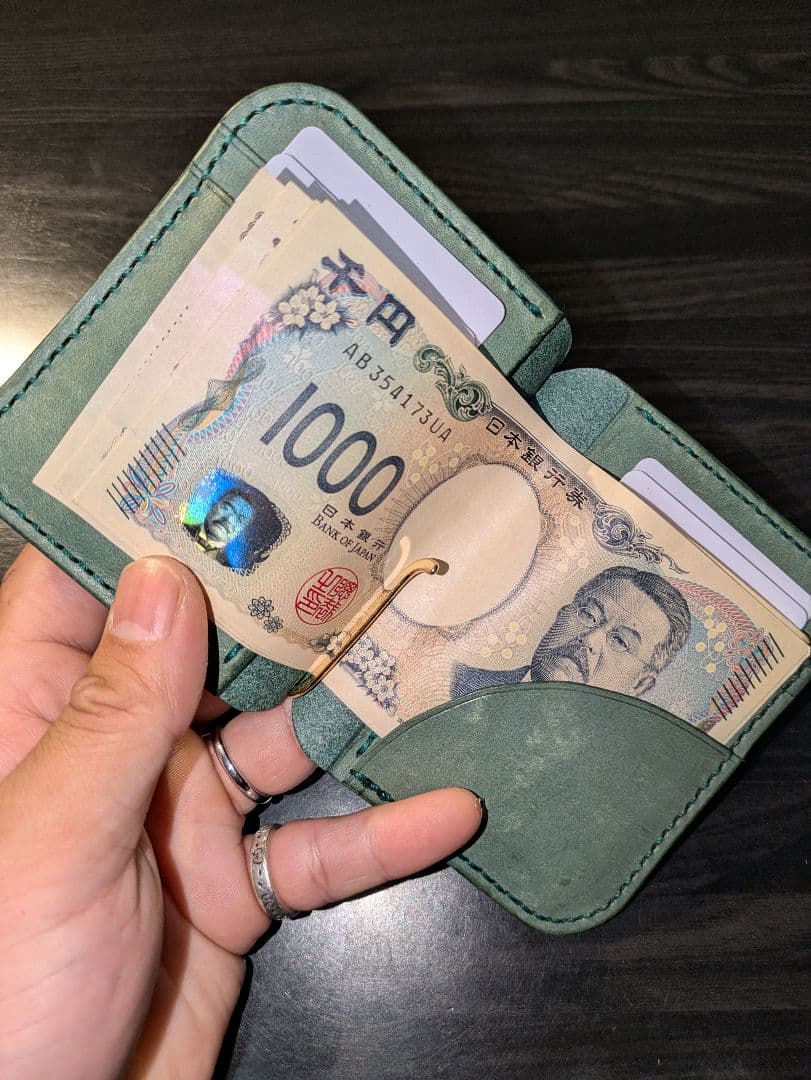 イタリアンレザー マネークリップ式 コンパクト 財布 総手縫い ハンドメイド 6