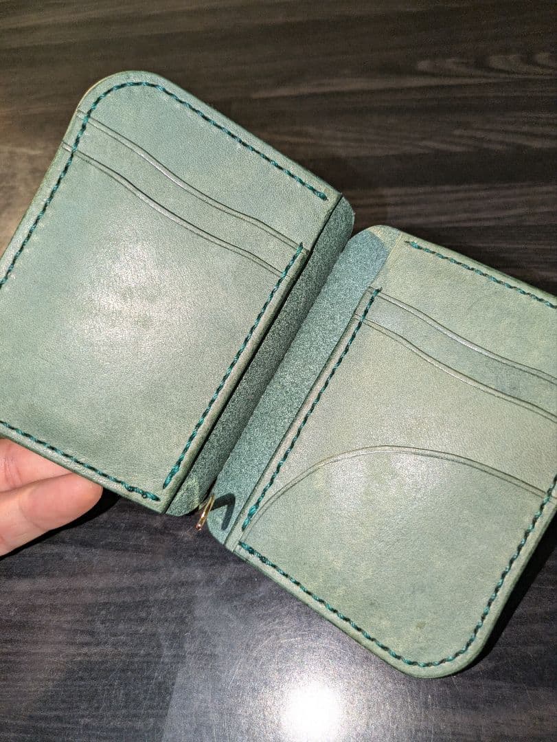 イタリアンレザー マネークリップ式 コンパクト 財布 総手縫い ハンドメイド 6