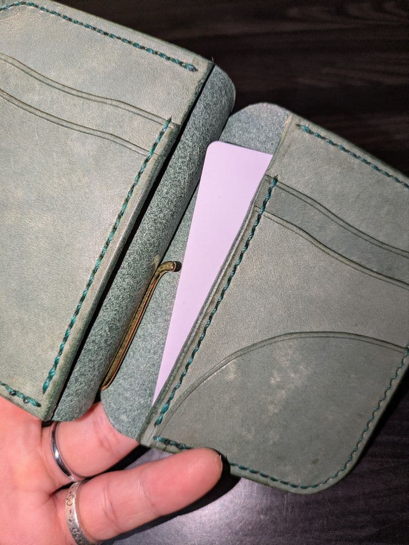 イタリアンレザー マネークリップ式 コンパクト 財布 総手縫い ハンドメイド 6