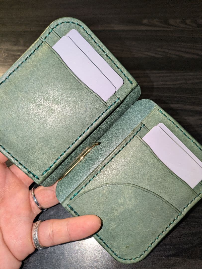 イタリアンレザー マネークリップ式 コンパクト 財布 総手縫い ハンドメイド 6