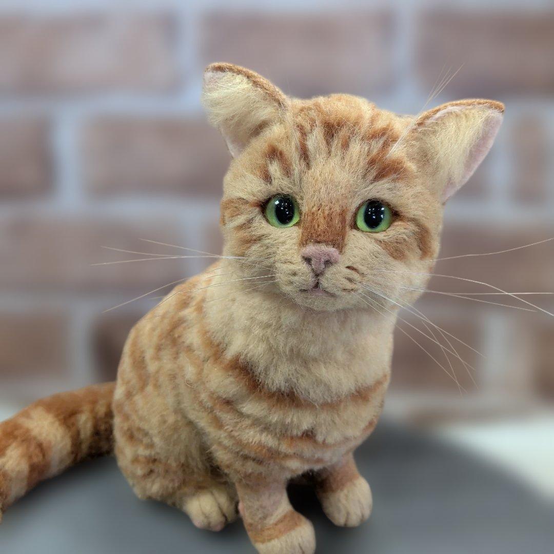 羊毛フェルトハンドメイド 茶トラ猫 ぬいぐるみ