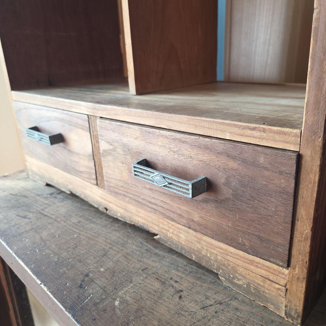 アンティーク　引き出し付き本棚　本立て　ラック　古雑貨　古家具　無垢　木製　本棚