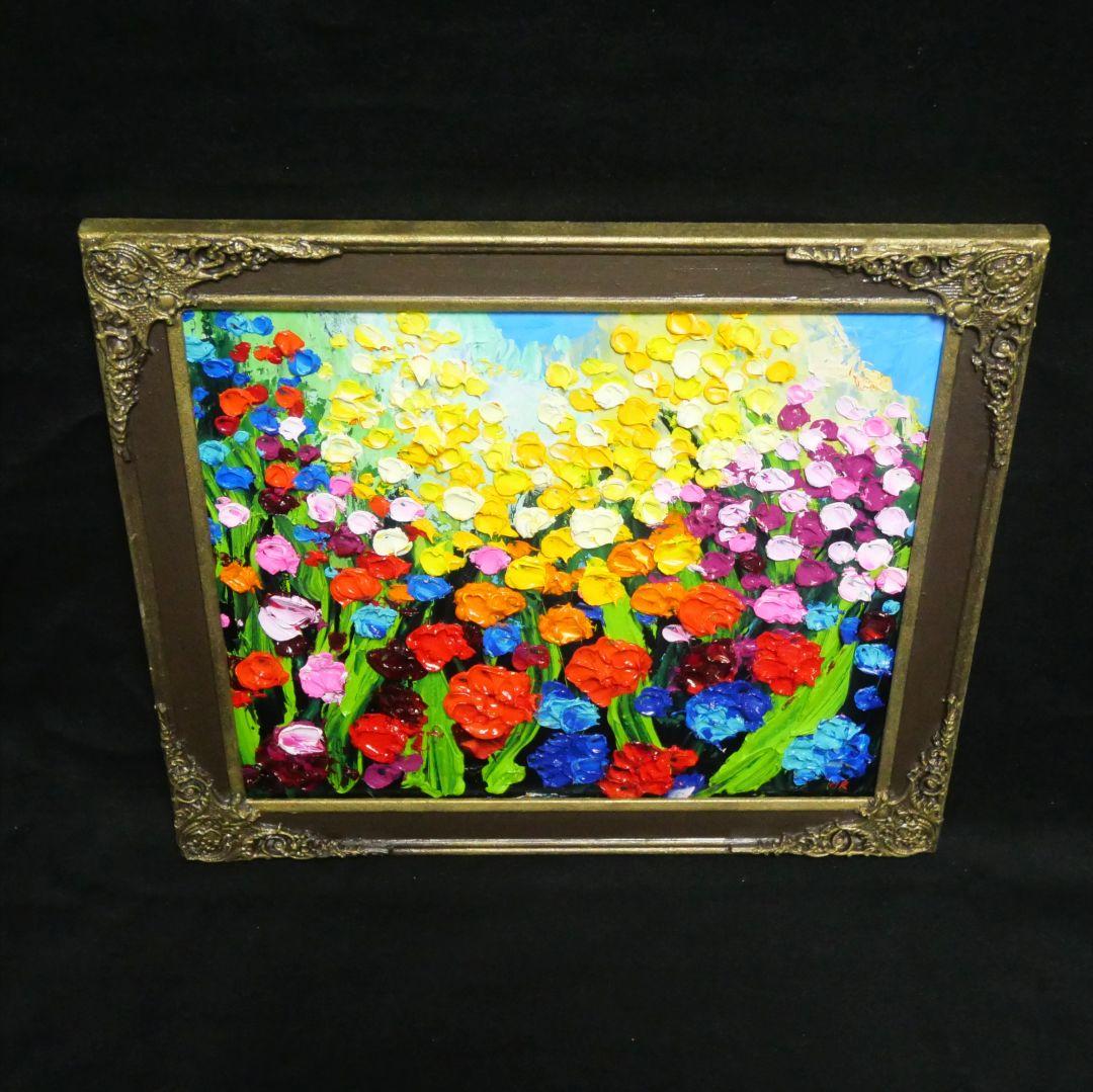 油絵 原画【colorful flower garden】色紙 ・ラッピング付