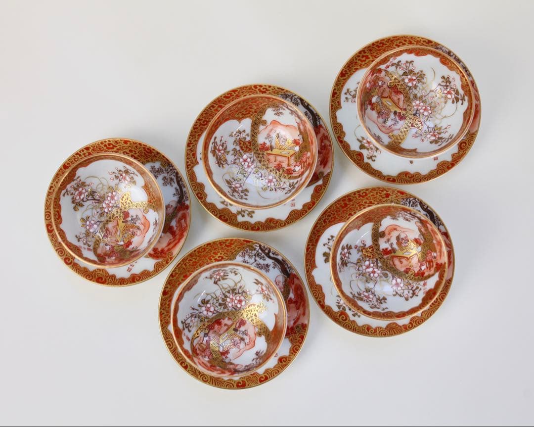 九谷焼 栄喜堂 赤絵 金彩 色絵和食器皿 10客 6-3+ぐい呑み5セット6-2