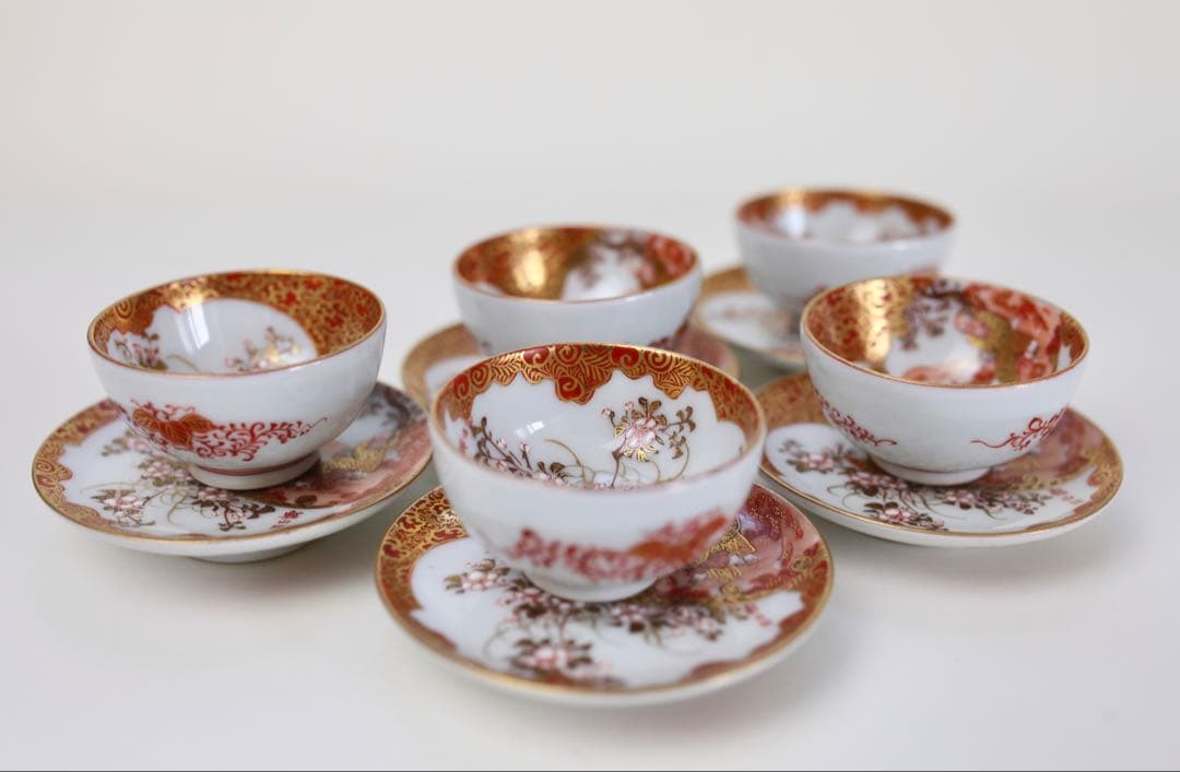 九谷焼 栄喜堂 赤絵 金彩 色絵和食器皿 10客 6-3+ぐい呑み5セット6-2