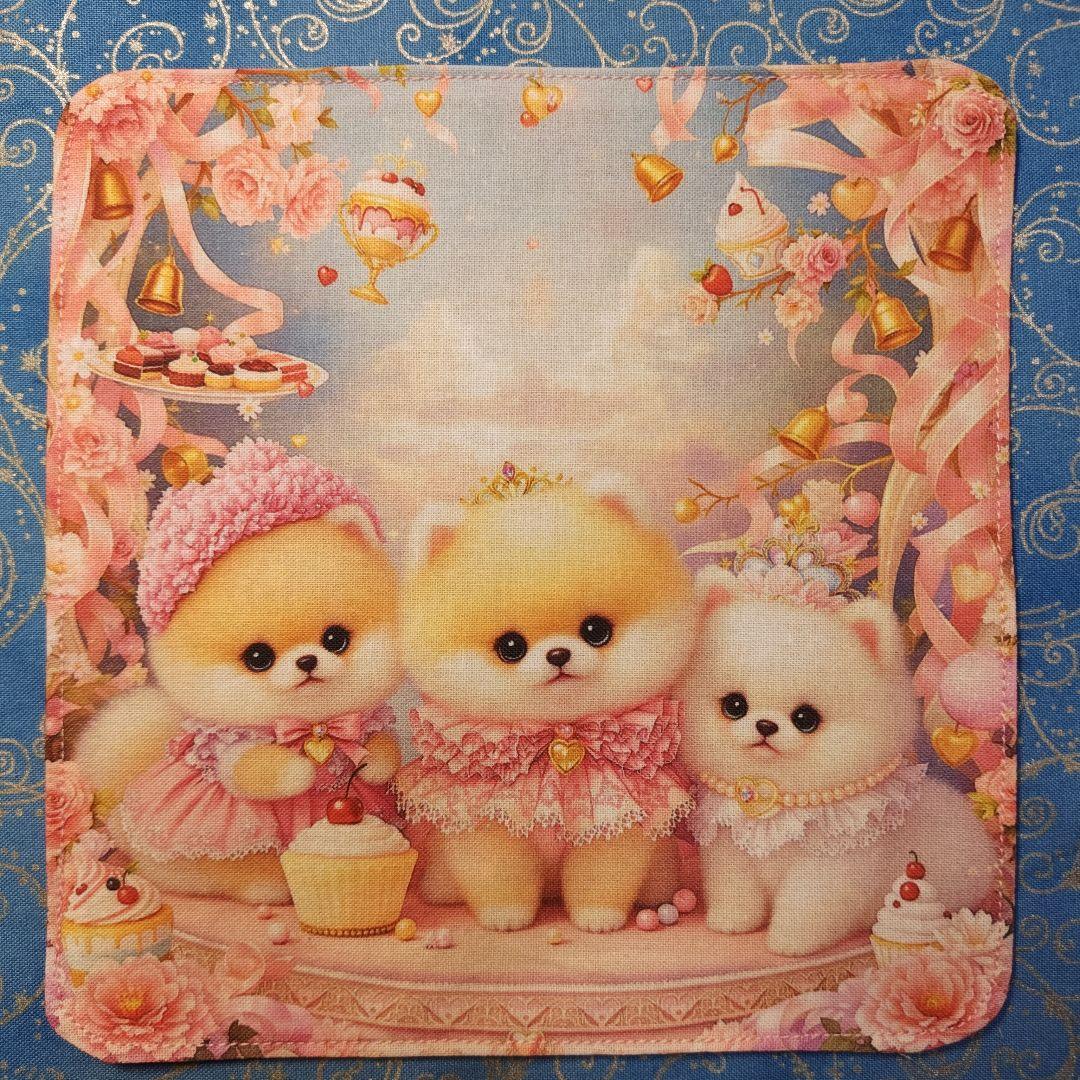 ピーチ　ハンカチ　ポメラニアンちゃん柄　18枚