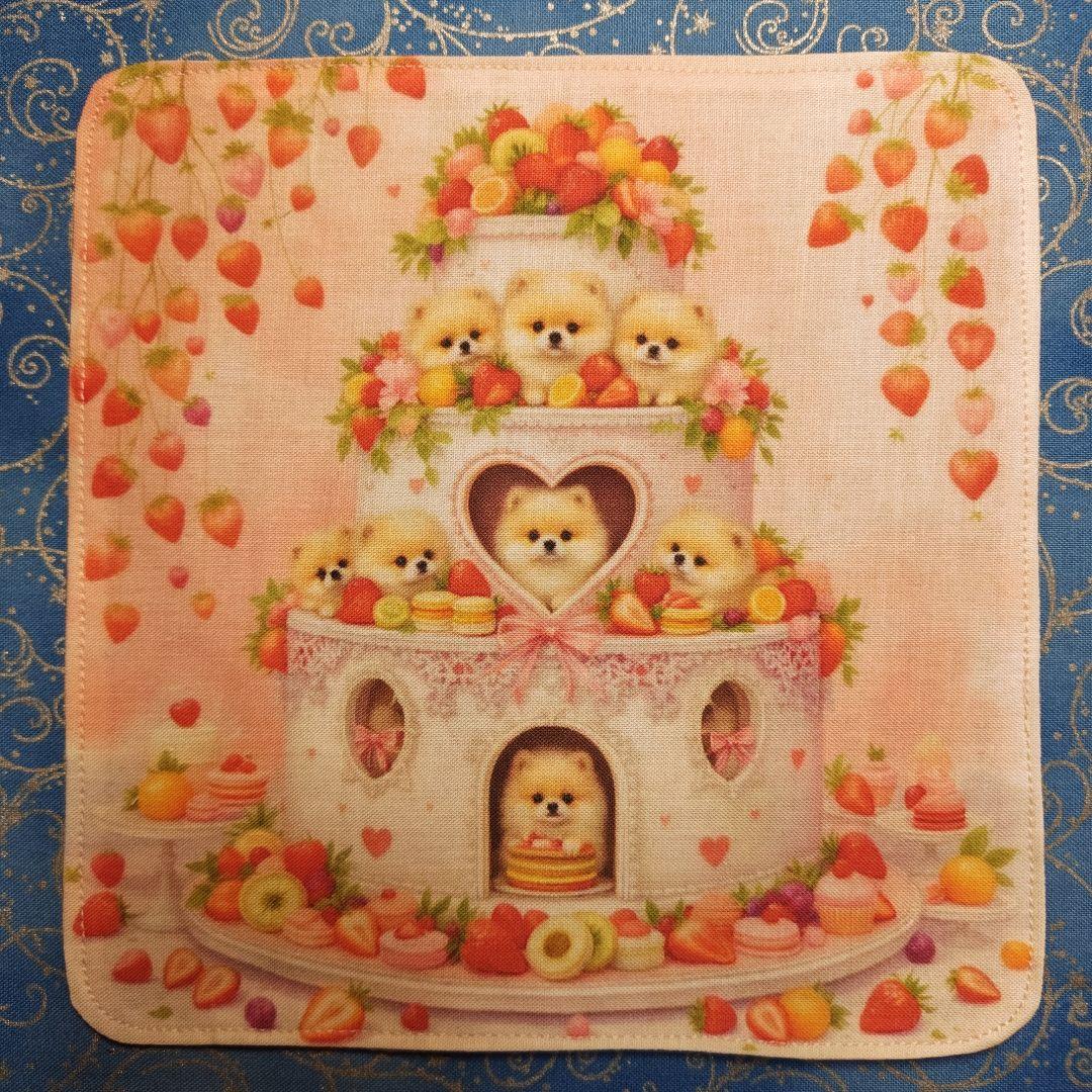 ピーチ　ハンカチ　ポメラニアンちゃん柄　18枚