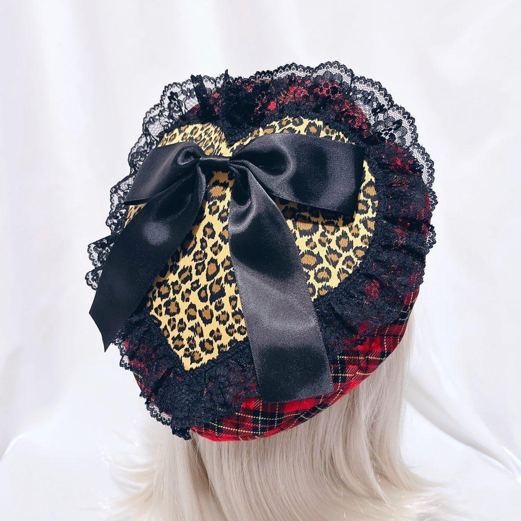 ハンドメイド ハート ベレー帽 タータンチェック ヒョウ柄 ロック パンク