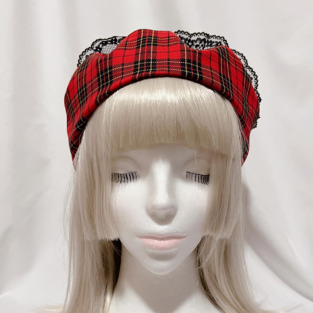 ハンドメイド ハート ベレー帽 タータンチェック ヒョウ柄 ロック パンク
