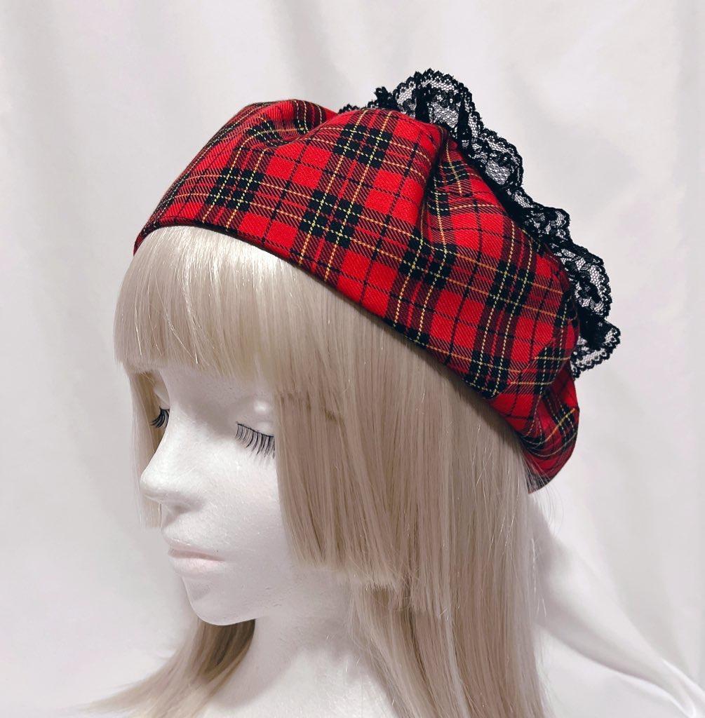 ハンドメイド ハート ベレー帽 タータンチェック ヒョウ柄 ロック パンク
