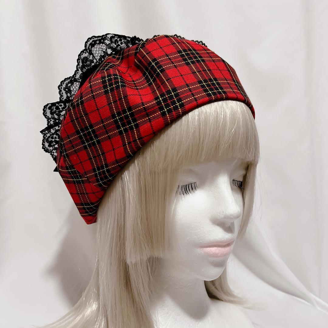 ハンドメイド ハート ベレー帽 タータンチェック ヒョウ柄 ロック パンク
