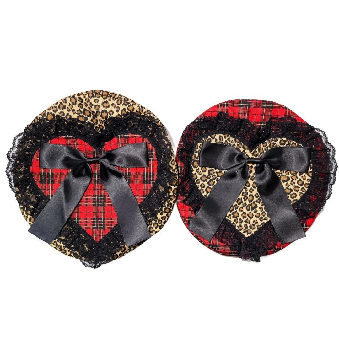 ハンドメイド ハート ベレー帽 タータンチェック ヒョウ柄 ロック パンク