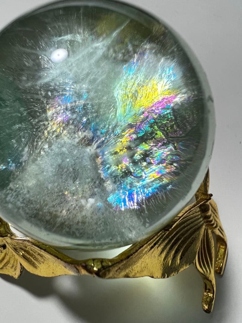 フローライト　水晶　天然石　グリーン 丸玉　スフィア　富士山　虹　蛍石　透明感