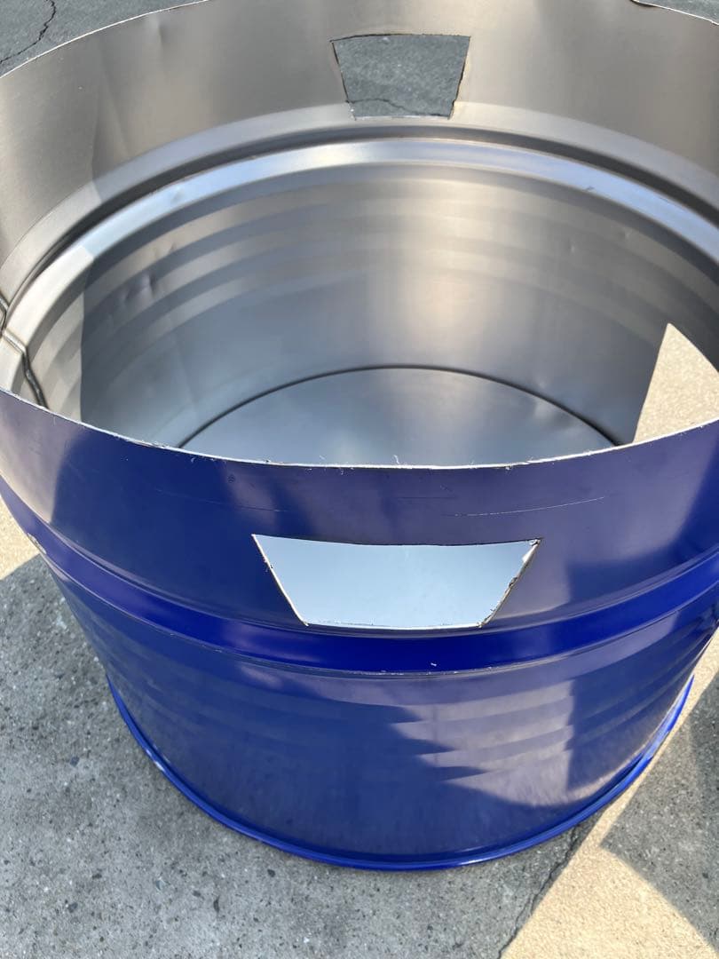 つかみ穴付き！半切りドラム缶 焼却炉100L【青色】廃材燃やし 農作業 焚き火台