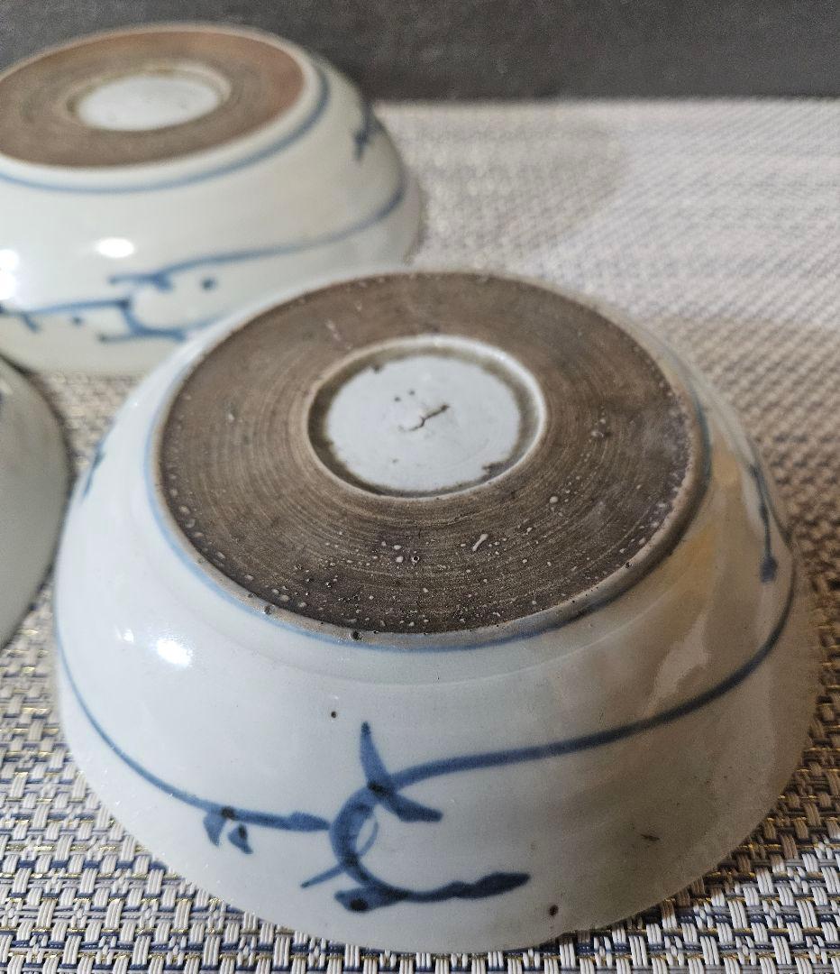 江戸時代中期　古伊万里　染付　たこ唐草文様　なます皿　膾皿　くらわんか皿　3客