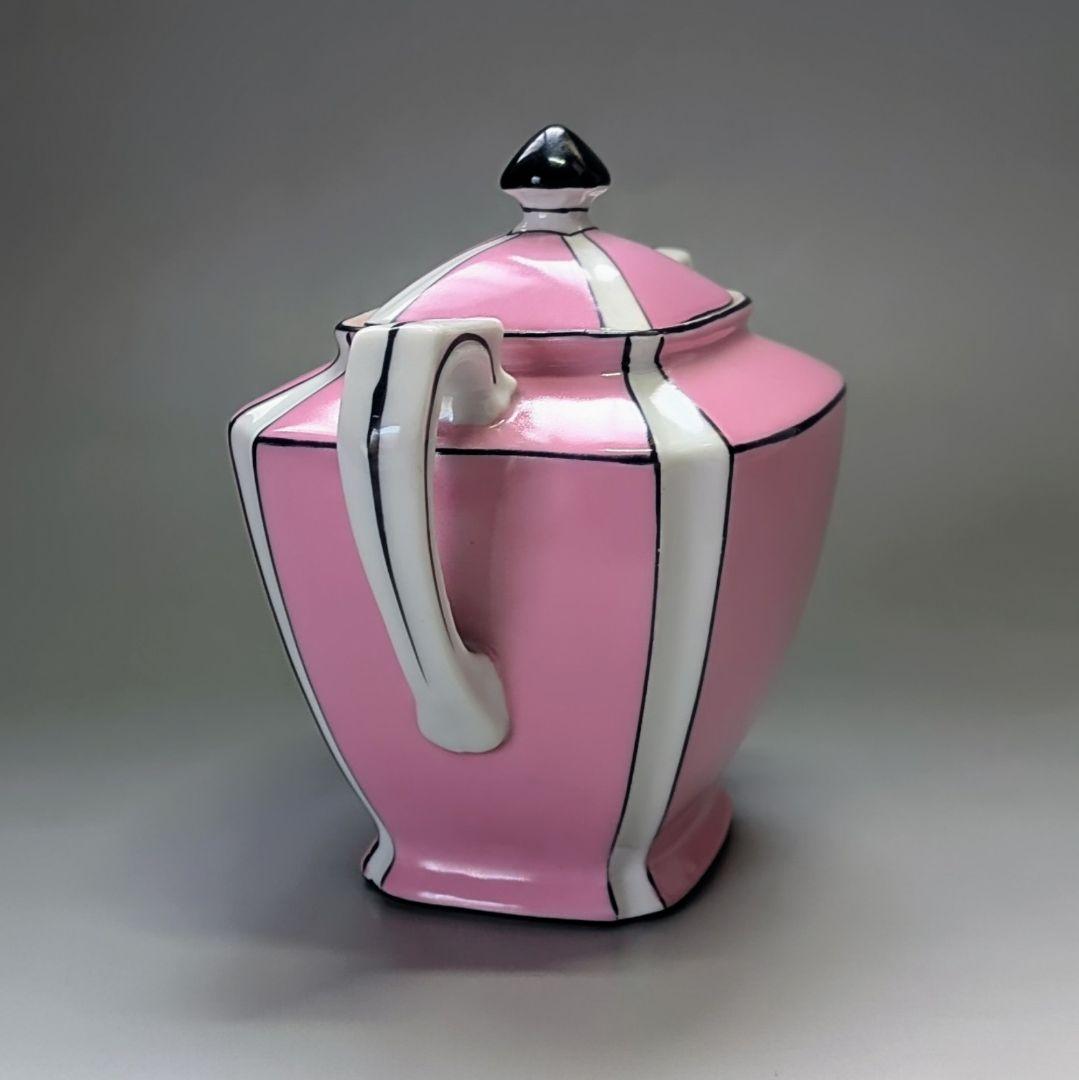 希少 オールドノリタケ アールデコ様式 シュガーポット蓋物容器 ピンク幾何学文