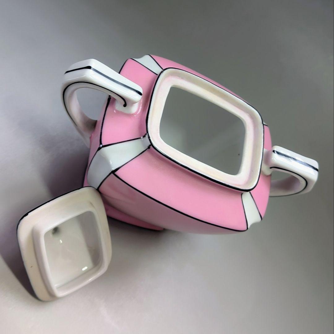 希少 オールドノリタケ アールデコ様式 シュガーポット蓋物容器 ピンク幾何学文