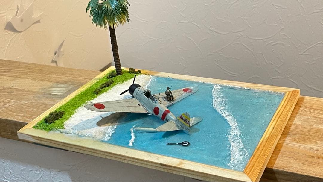 不時着した零戦と釣りを始める搭乗員　レジンジオラマ 完成品