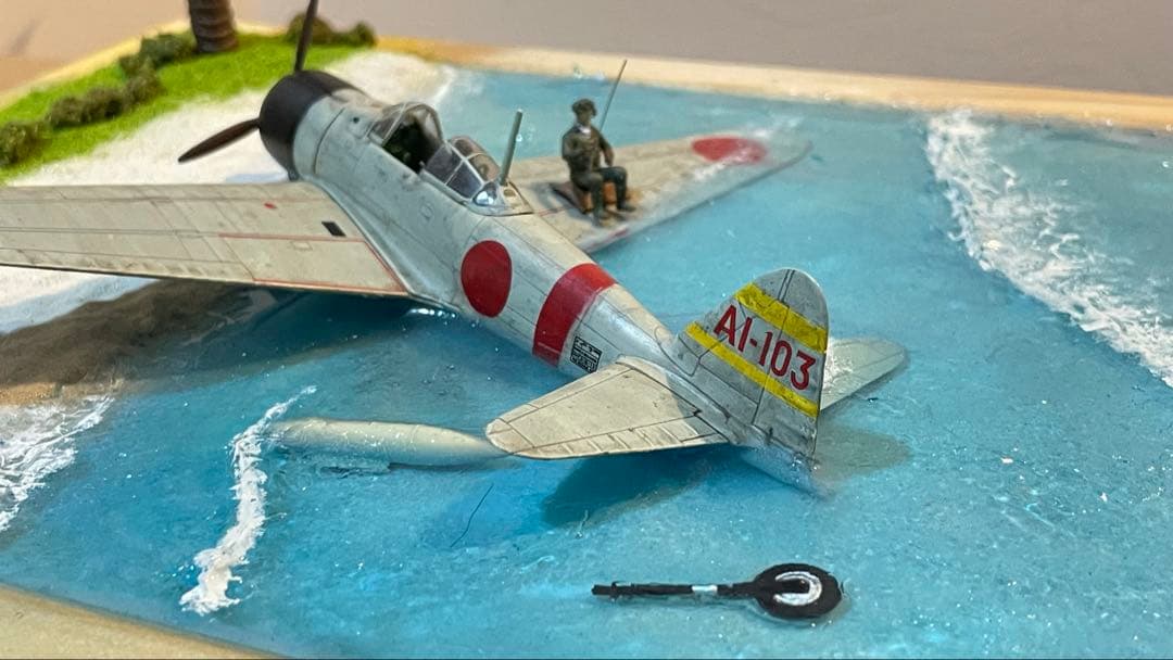 不時着した零戦と釣りを始める搭乗員　レジンジオラマ 完成品
