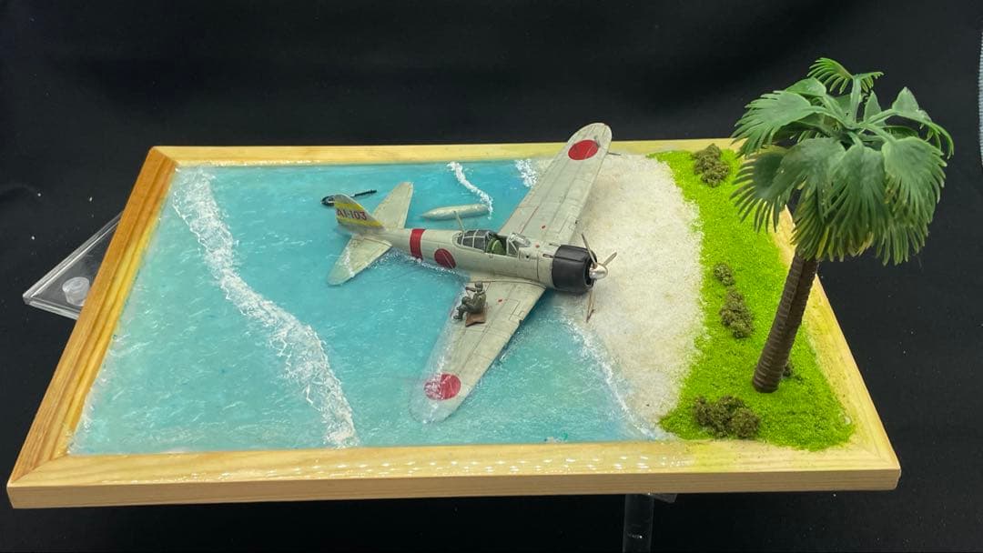 不時着した零戦と釣りを始める搭乗員　レジンジオラマ 完成品