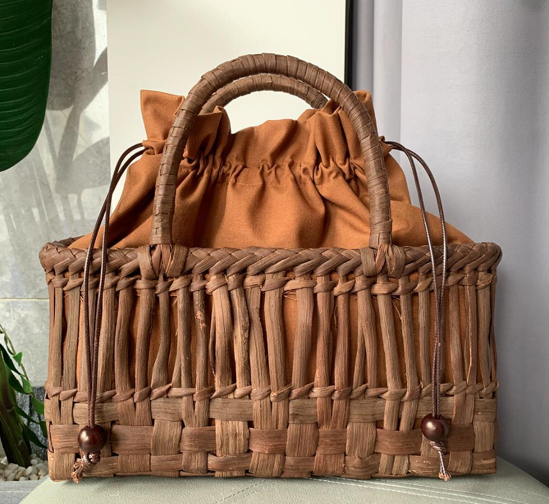 山葡萄 網代編み 一番皮 山葡萄籠バッグかご 巾着 山ぶどう カゴバッグ