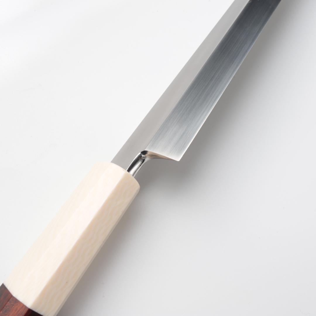 梵静刃物マグロ包丁刃渡二尺 ヘアライン仕上げ刺身包丁反りスネークウッド柄 鞘付き