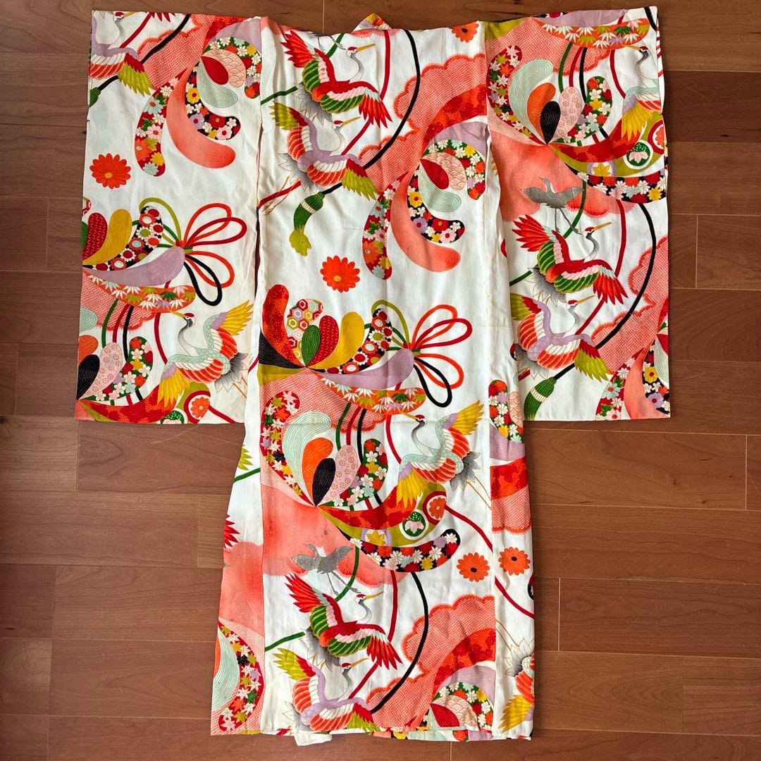 七五三 3歳 アンティーク 鶴 着物 長襦袢 被布 セット