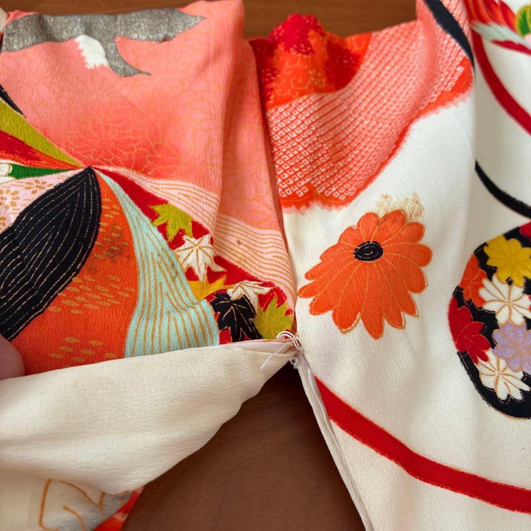 七五三 3歳 アンティーク 鶴 着物 長襦袢 被布 セット