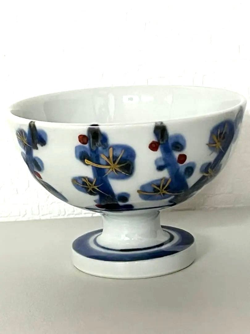 貴重❤️新品❤️砥部焼　初代西岡一広作　梅林　足付きボウル　デザートカップ　小鉢