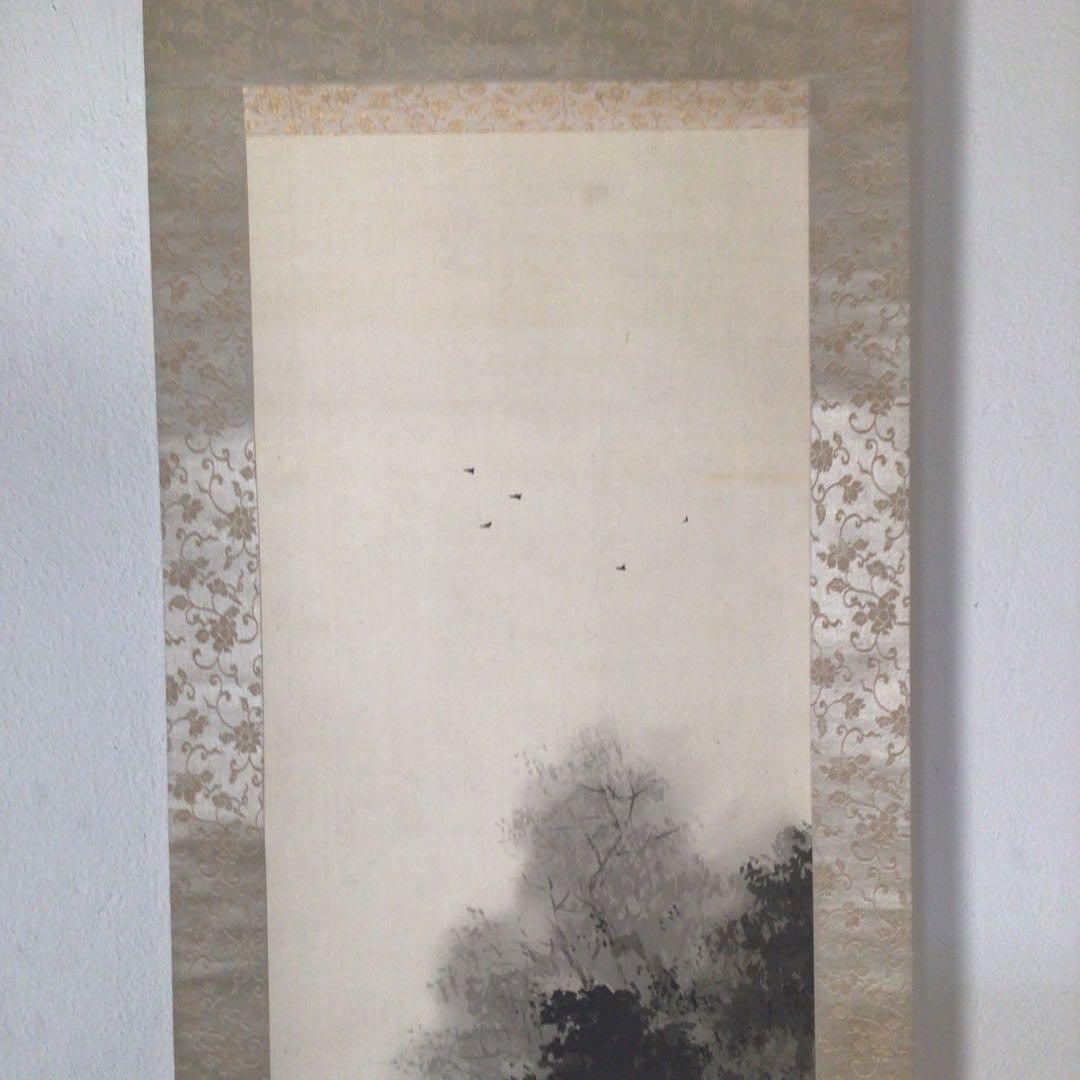 No3680  掛軸　櫟文峰　山水閑居図　絹本　日本画　古画　古美術　送料無料