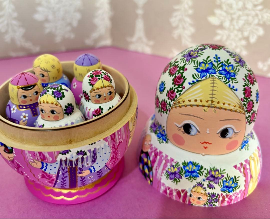 マトリョーシカ ロシア作家 オリガ・ミッチナ作 ダルマ型 13.5cm親子 希少