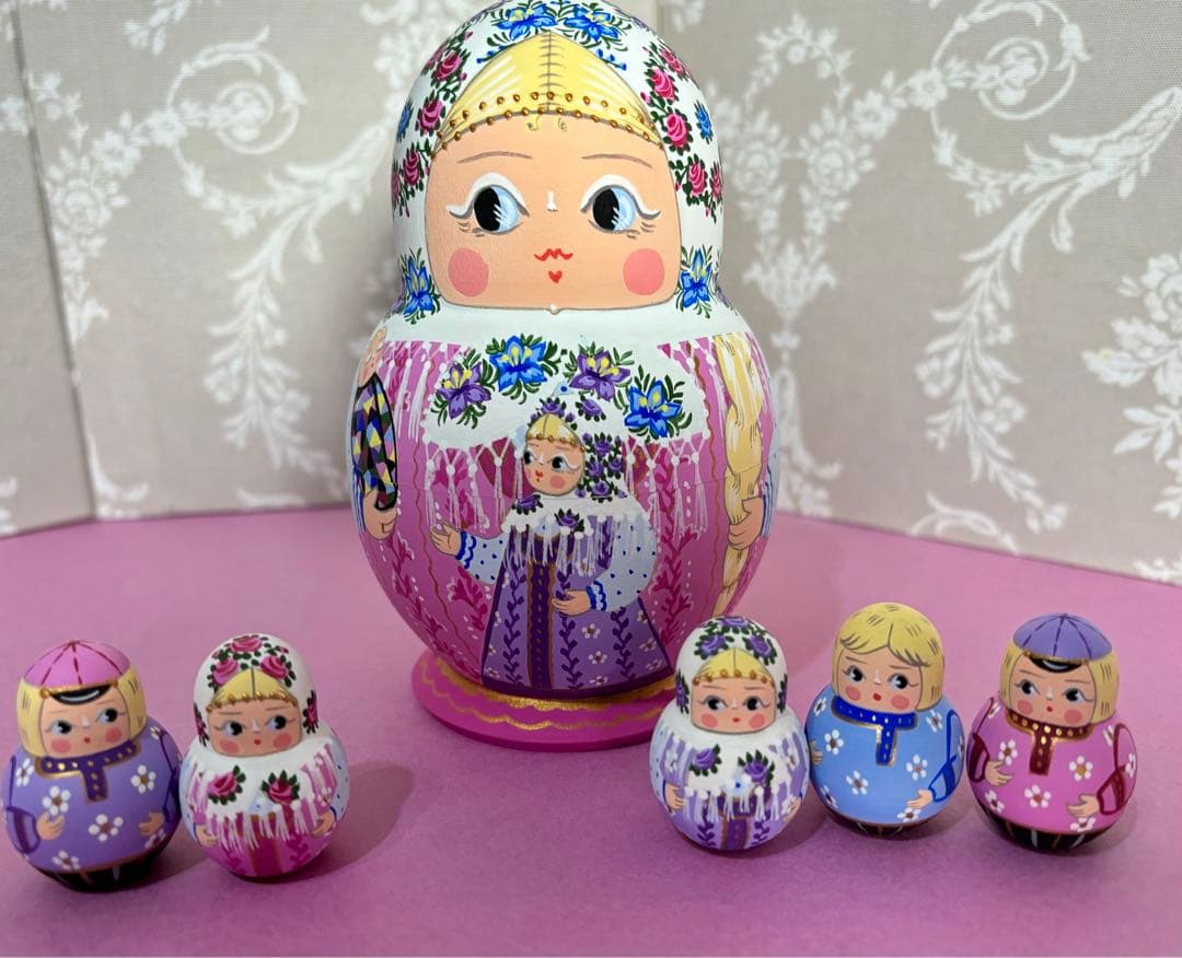 マトリョーシカ ロシア作家 オリガ・ミッチナ作 ダルマ型 13.5cm親子 希少