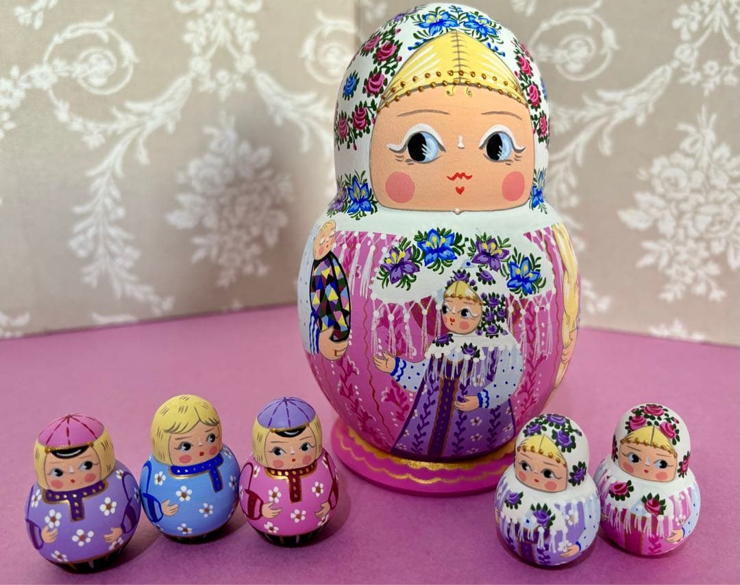 マトリョーシカ ロシア作家 オリガ・ミッチナ作 ダルマ型 13.5cm親子 希少