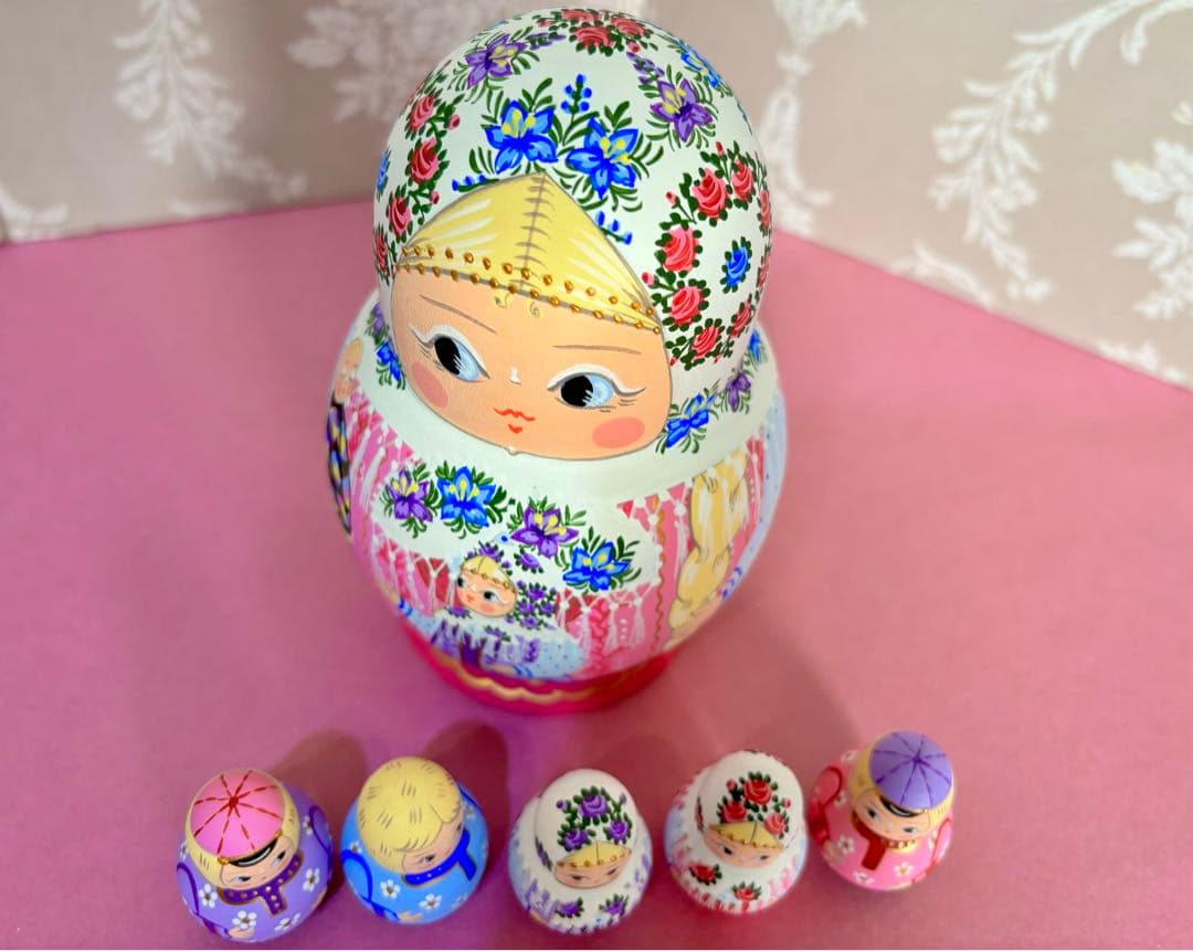 マトリョーシカ ロシア作家 オリガ・ミッチナ作 ダルマ型 13.5cm親子 希少