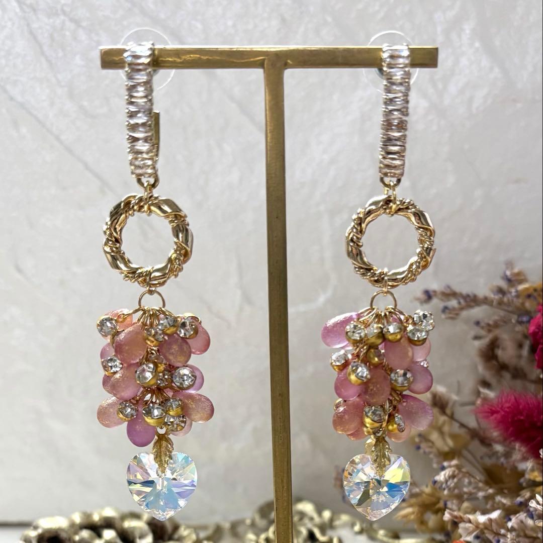 167 スワロフスキーハート型✖︎チェコガラス　ピアスorイヤリング