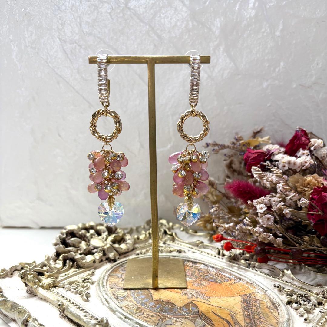 167 スワロフスキーハート型✖︎チェコガラス　ピアスorイヤリング