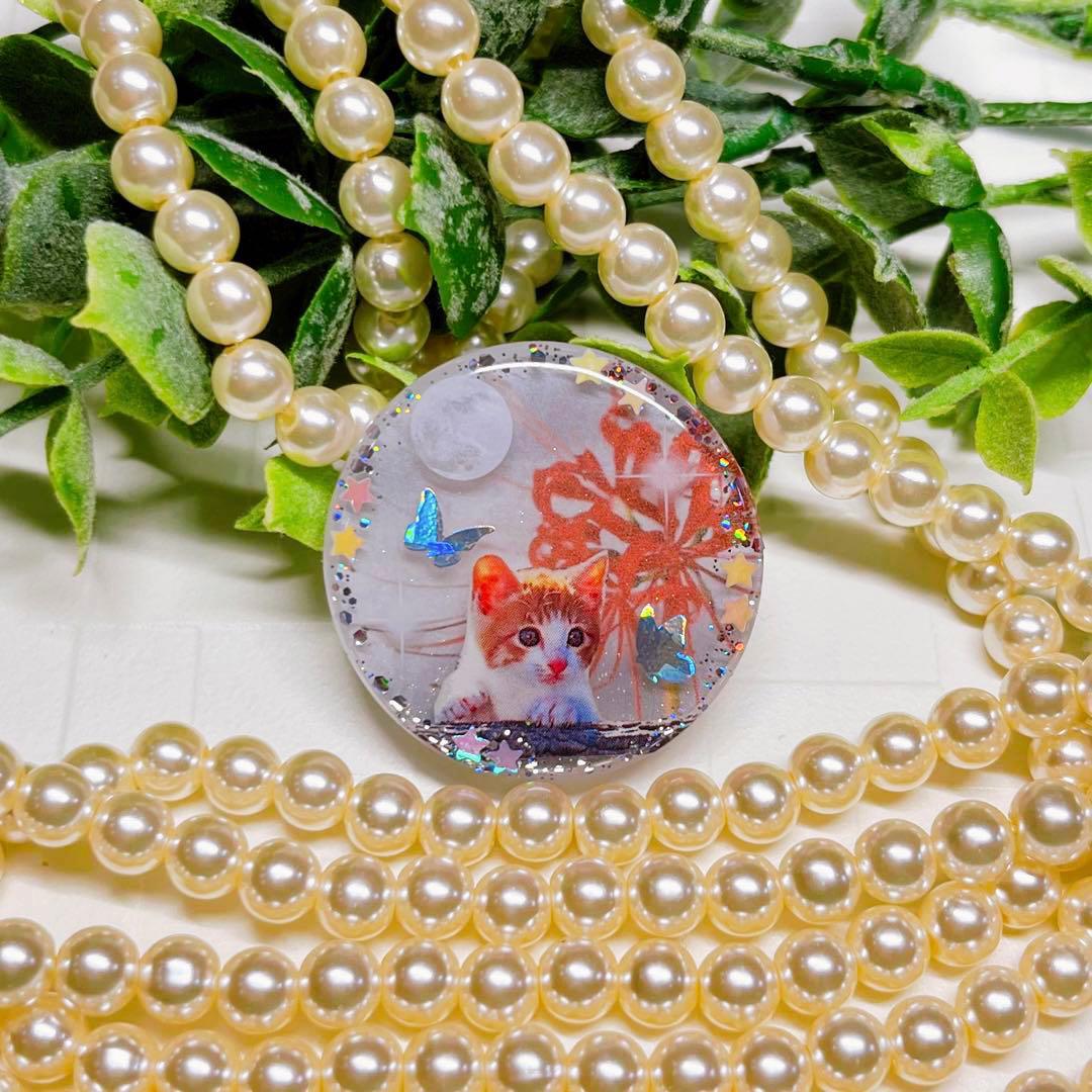 akkokun様お取置き レジンヘアゴム 白夜の彼岸花 猫ちゃん No.1081