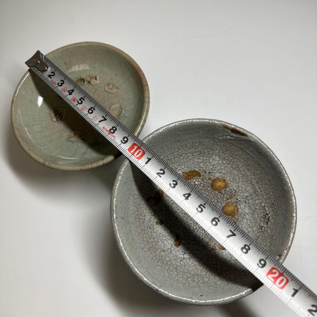 19世紀　李朝厚手皿2客　直径9.2/10.3㎝　東Y7-0806① タルチ