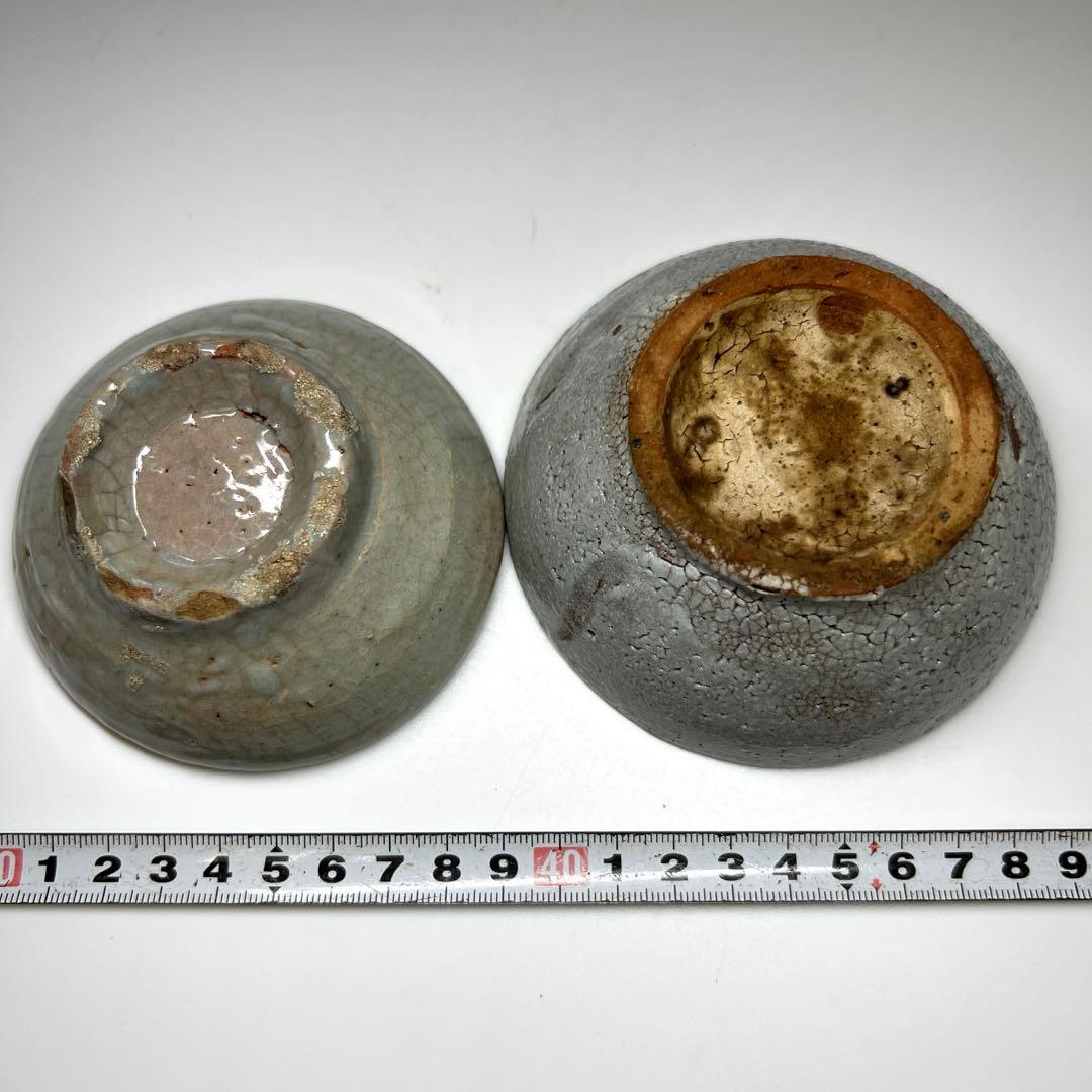 19世紀　李朝厚手皿2客　直径9.2/10.3㎝　東Y7-0806① タルチ