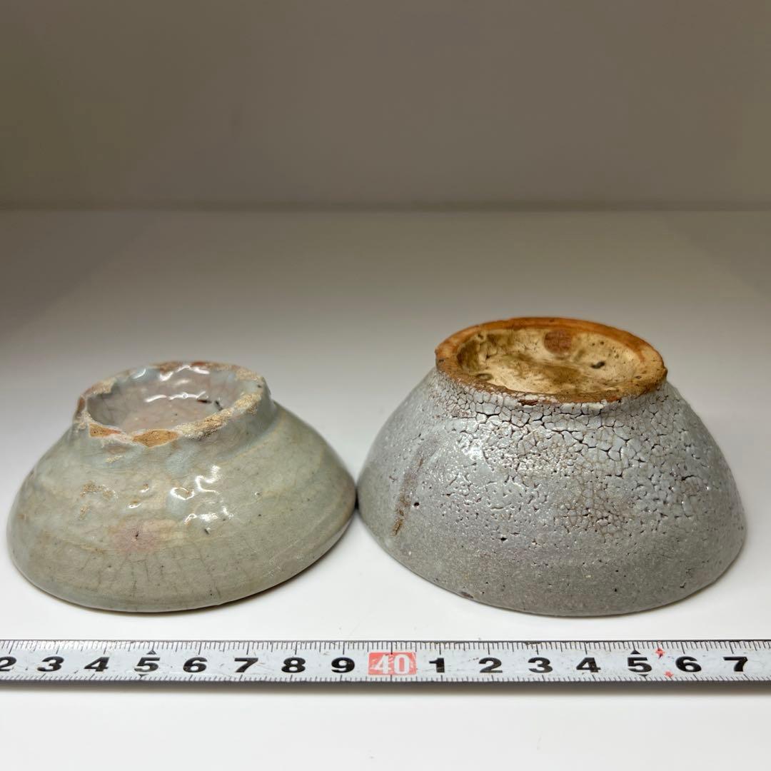 19世紀　李朝厚手皿2客　直径9.2/10.3㎝　東Y7-0806① タルチ