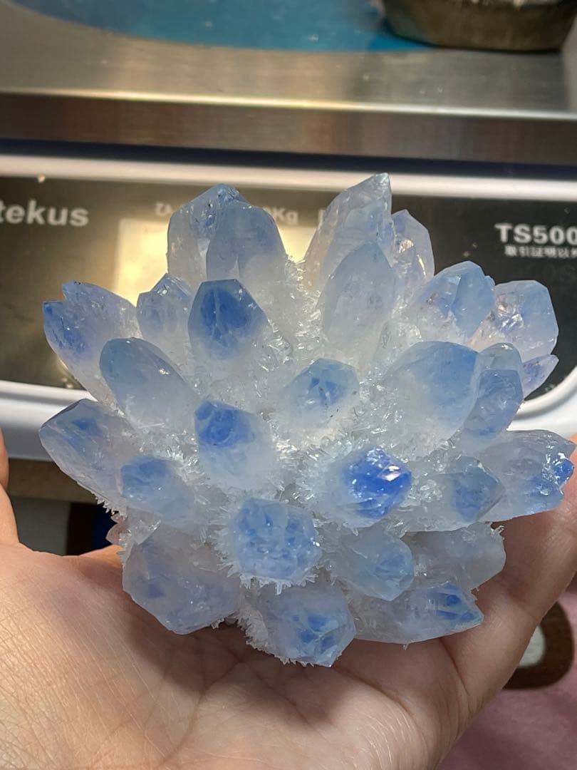 青い水晶クラスター パワーストーンクリスタルとアメジストクラスター セット