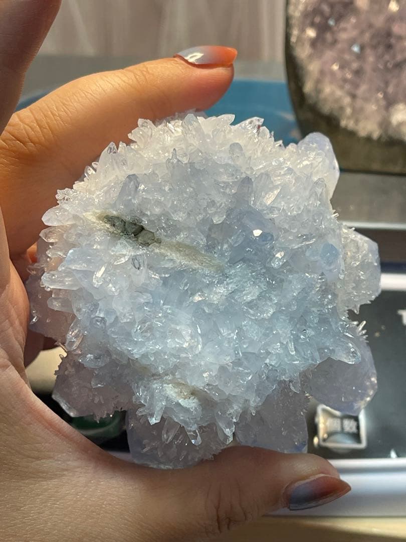 青い水晶クラスター パワーストーンクリスタルとアメジストクラスター セット