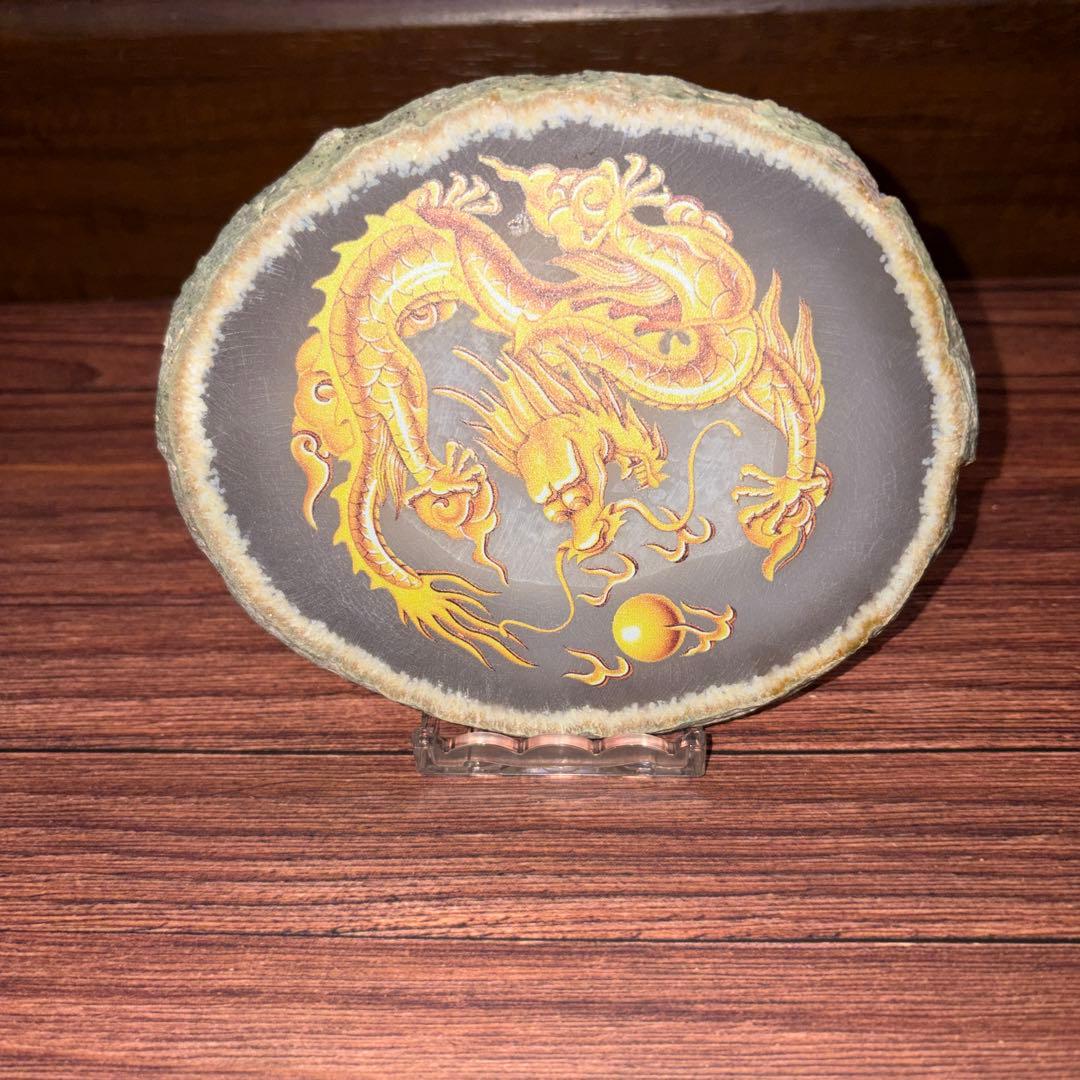 ☆高品質☆ 置き石 メノウプレート (台付) 双龍 コースター 辰 竜