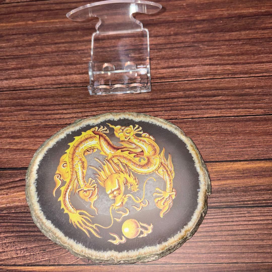 ☆高品質☆ 置き石 メノウプレート (台付) 双龍 コースター 辰 竜